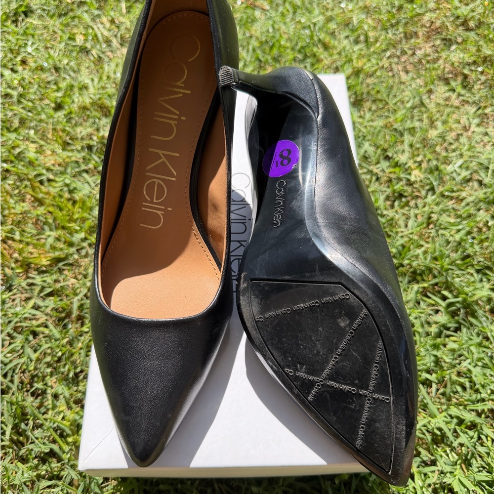 Calvin Klein Black Pointed Toe Leather-Look Pumps